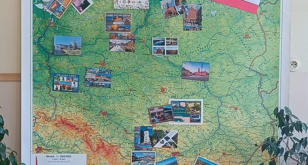 mapa polski i napisy, ogólnopolski projekt edukacyjny, widokówka - poznaj krajobraz naszej małej ojczyzny